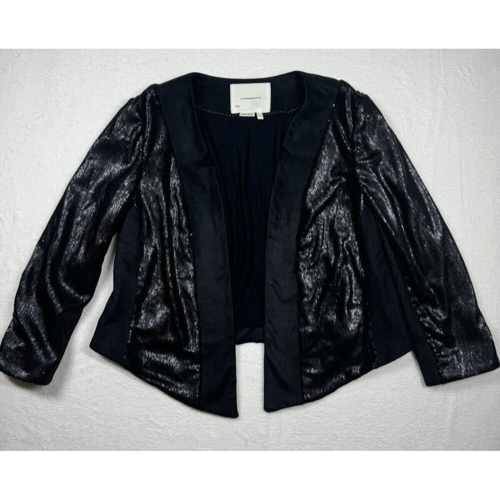 Anthropologie Shonda Small Sequined Black Open Jacket Faux Suede Blazer